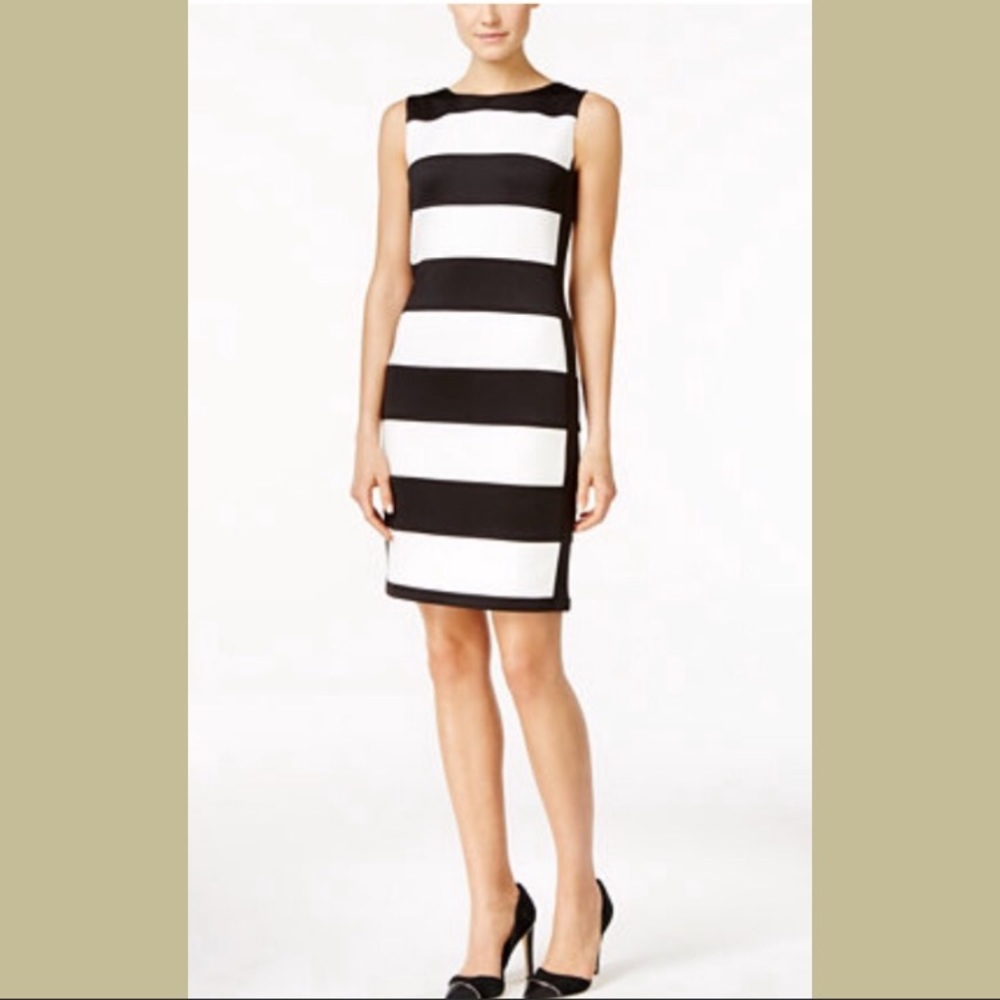 Calvin Klein Size 12 B&W Black and White Stripe Dress